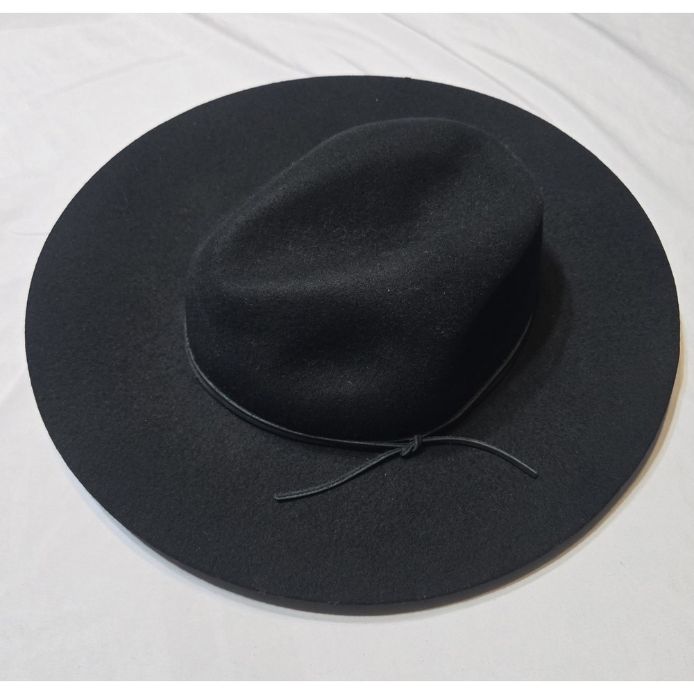 Phenix Leather Trim Wide Brim Wool Fedora Black Felt Lux Hat One Size Adjustable